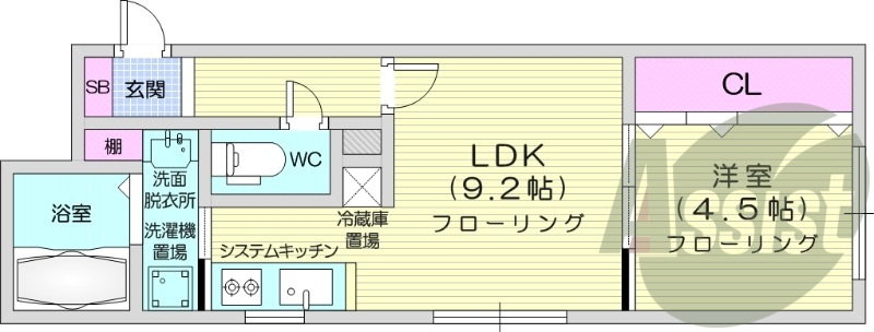 1LDK、都市ガス、最上階、角部屋、エアコン、ネット無料