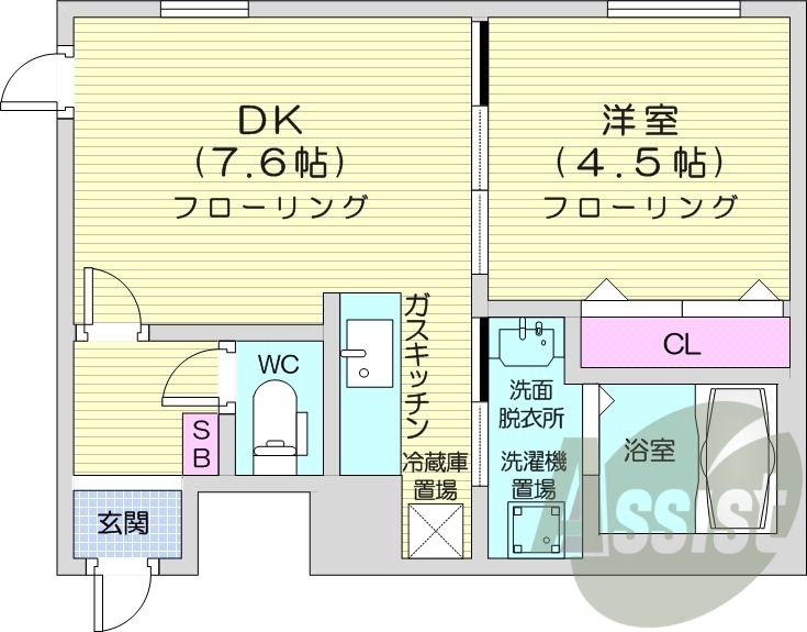 1LDK、都市ガス、エコジョーズ、エアコン、浴室乾燥機