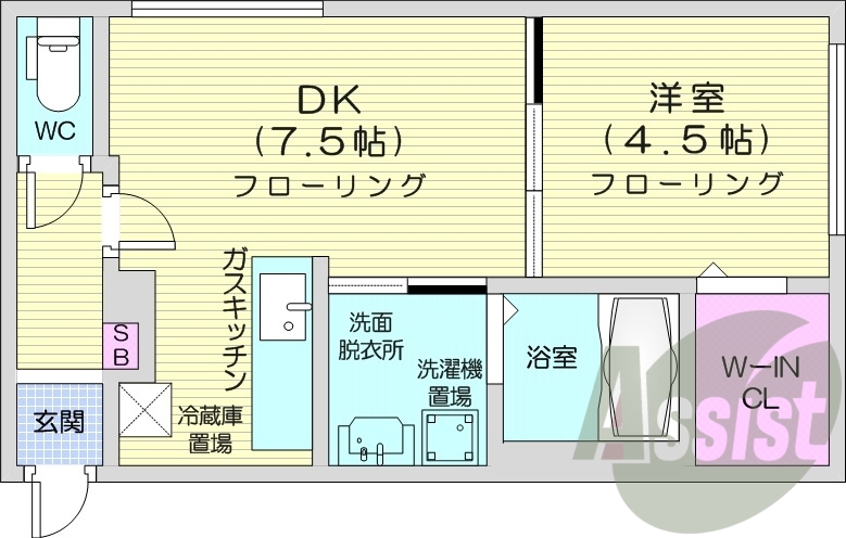 1LDK、都市ガス、エコジョーズ、エアコン、浴室乾燥機