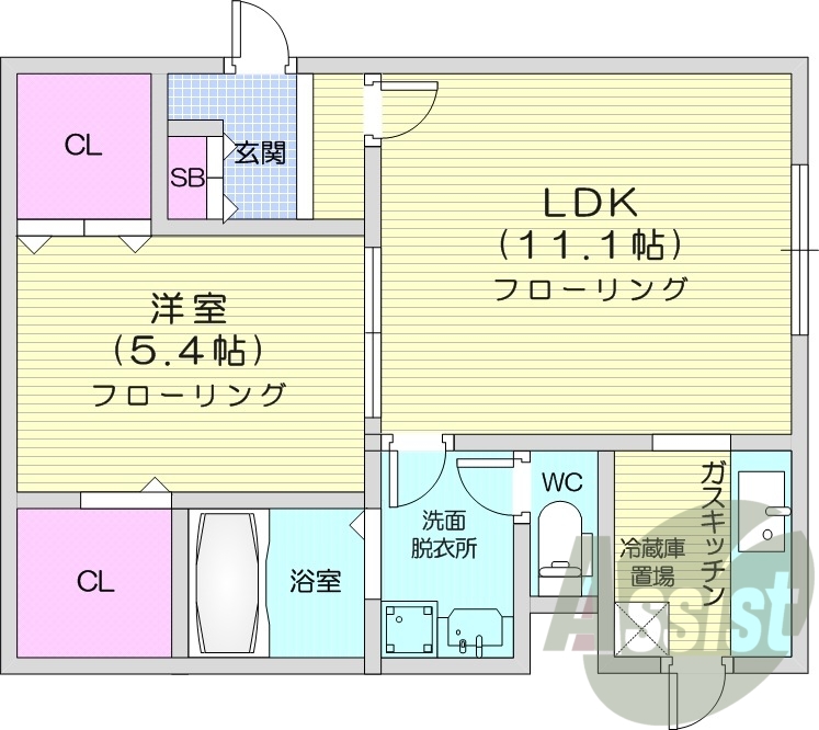1LDK、バストイレ別、独立洗面台、ウォークインクローゼット