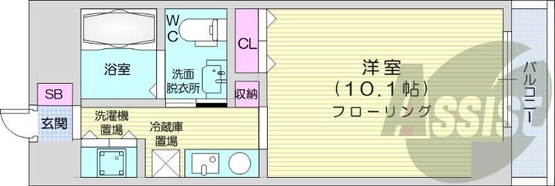 1K、エアコン、シャワートイレ、洗面化粧台