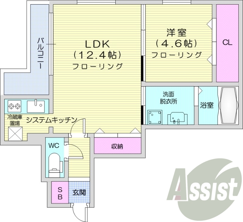 1LDK、システムキッチン、エアコン、ネット無料