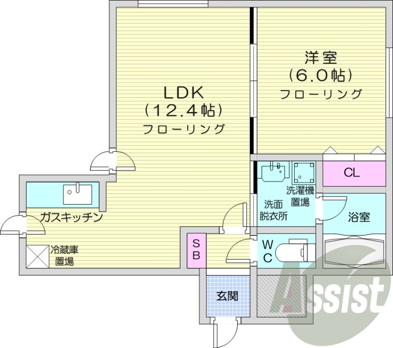 1LDK、ウォークインクローゼット、シューズボックス