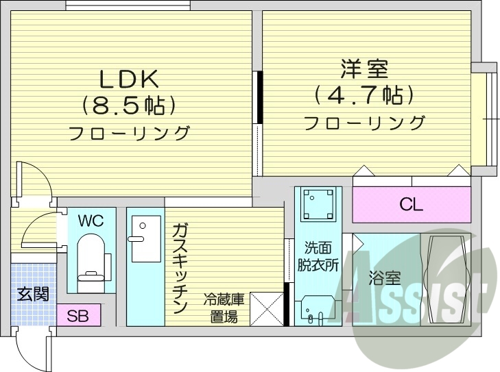 1LDK、灯油暖房、モニターホン、洗濯機置場