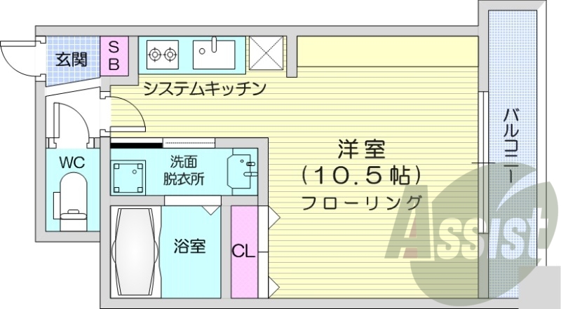 1K、都市ガス、システムキッチン、エアコン