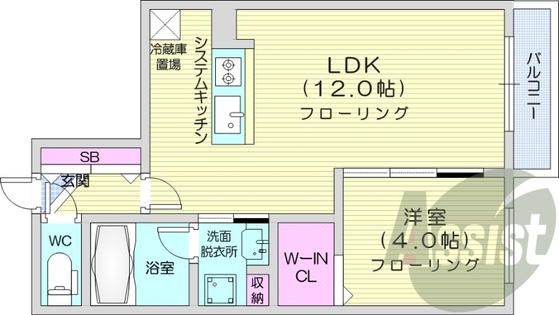 1LDK、都市ガス、エアコン、ネット無料、システムキッチン
