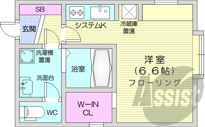 1K、システムキッチン、オートロック、エアコン