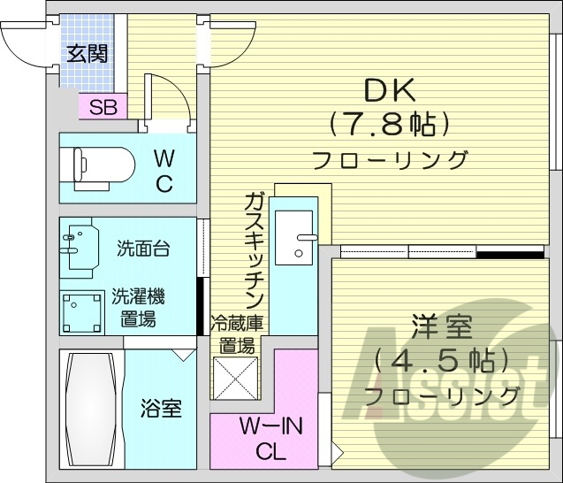 1LDK、エアコン、浴室乾燥機、独立洗面台、シャワートイレ