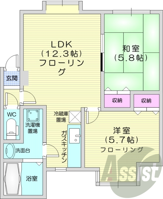 2LDK、シャワートイレ、灯油暖房、和室