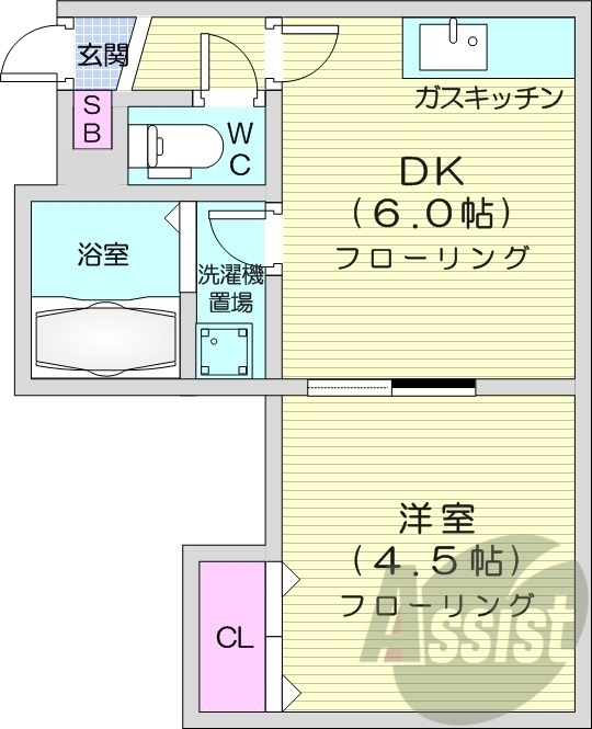 1DK、ネット無料、モニタ付インターホン、バストイレ別