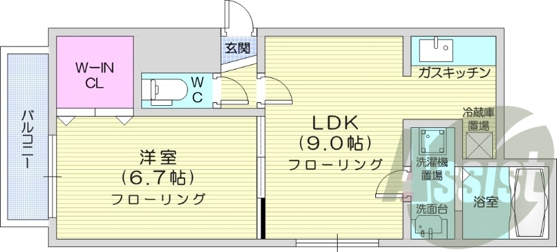 1LDK、オートロック、灯油暖房、洗面化粧台