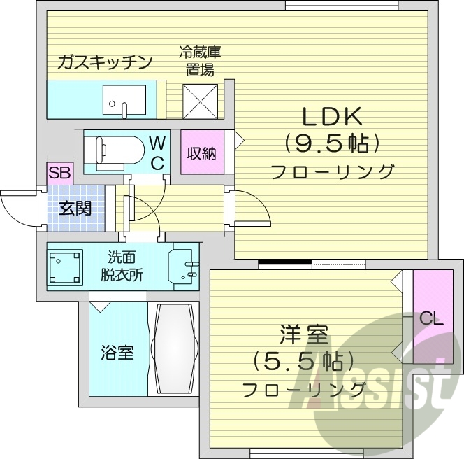 1LDK、ロードヒーティング、エアコン、灯油暖房