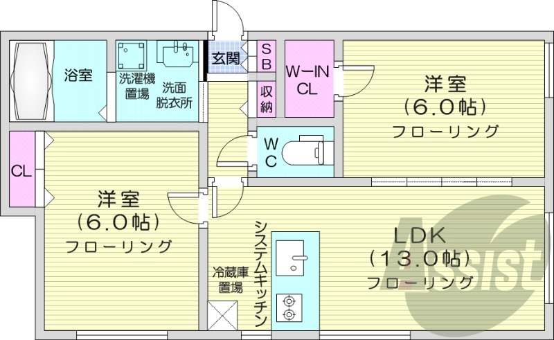 2LDK、灯油暖房、ネット無料、オートロック、宅配BOX