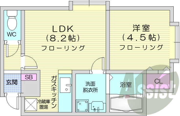 1DK、エアコン、灯油暖房、独立洗面台、バストイレ別
