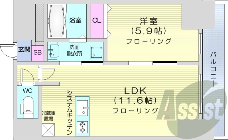 1LDK、エアコン、システムキッチン、灯油暖房