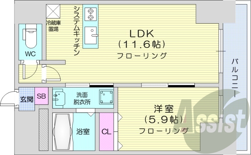 1LDK、エアコン、システムキッチン、灯油暖房