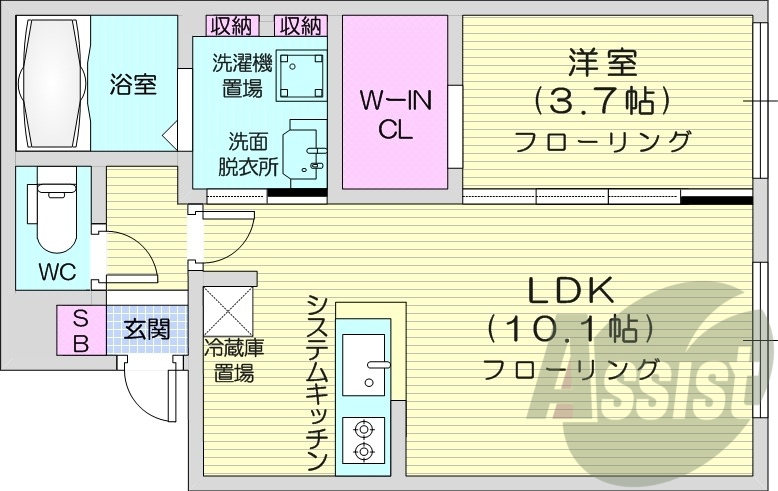 1LDK、エアコン、システムキッチン、灯油暖房
