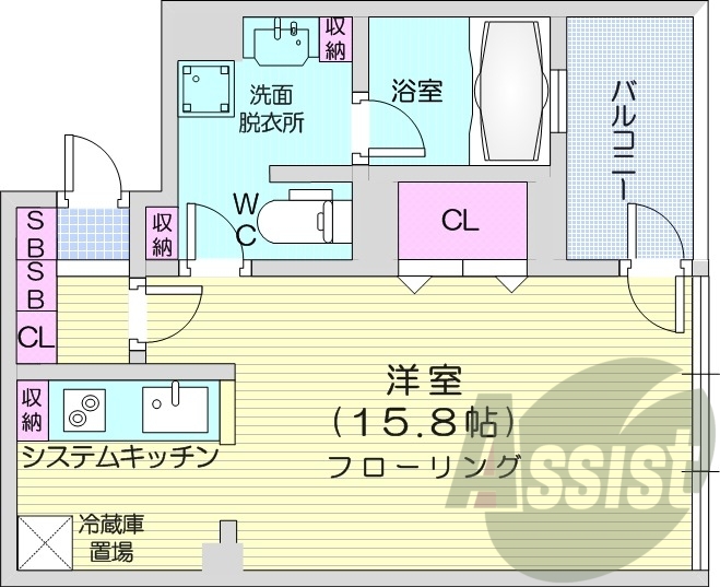 1K、オートロック、ネット使用料無料、都市ガス