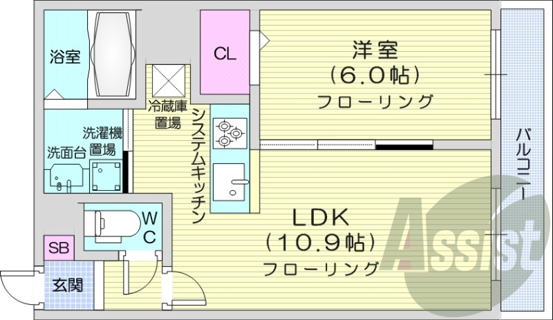 1LDK、都市ガス、バルコニー、オートロック、宅配ボックス