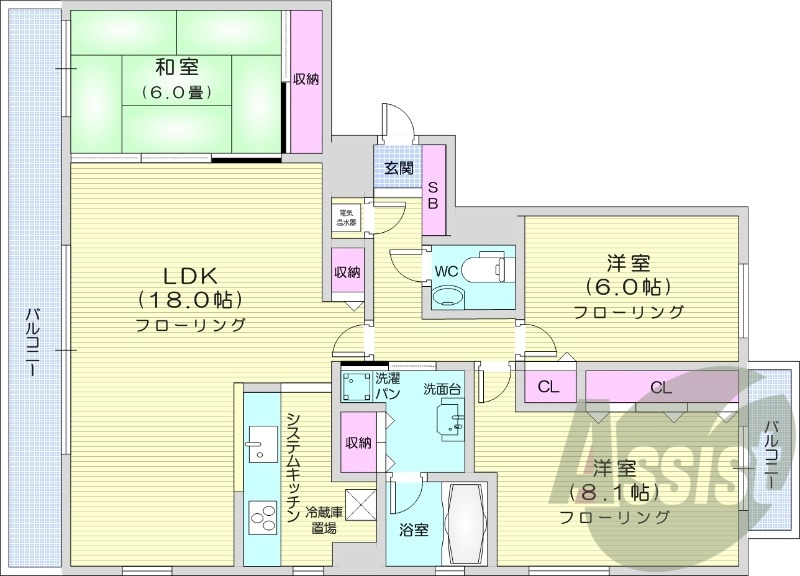 3LDK、ペット可、角部屋、オール電化、床暖房、エアコン