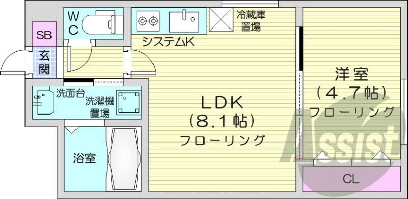1LDK、ペット飼育可、システムキッチン、エアコン