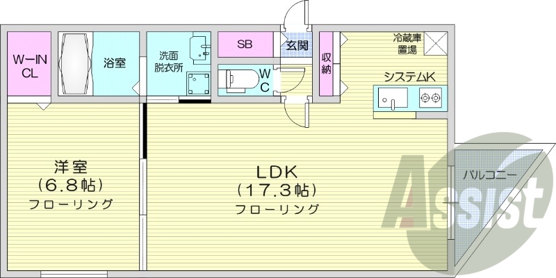 1LDK、エアコン、ガス暖房、追い焚き、一坪バス