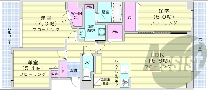 3LDK、ネット無料、システムキッチン、エアコン