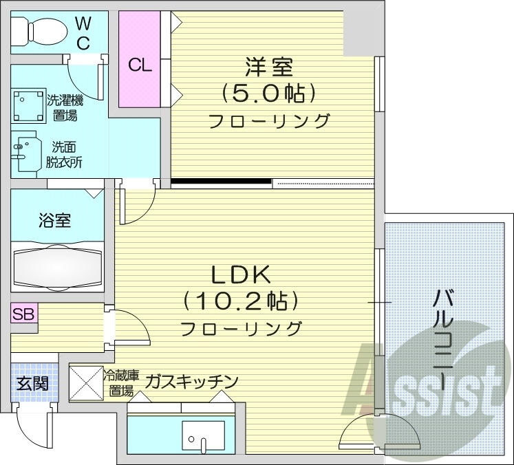 1LDK、バルコニー、灯油ボイラー、オートロック