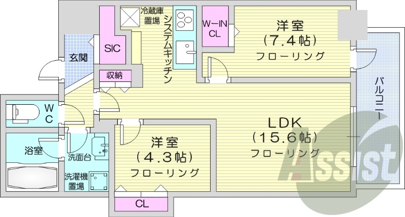 2LDK、分譲、システムキッチン、独立洗面台、浴室乾燥機
