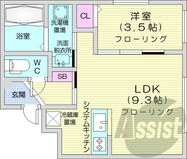 1LDK、エアコン、システムキッチン、ネット無料