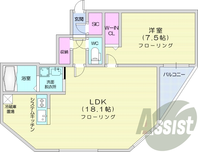 1LDK、エアコン、ガス暖房、追い焚き、一坪バス