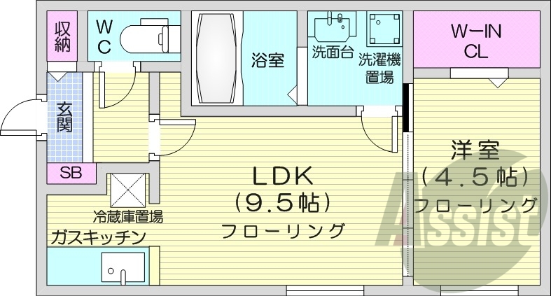 1LDK、エアコン、オートロック、宅配ボックス