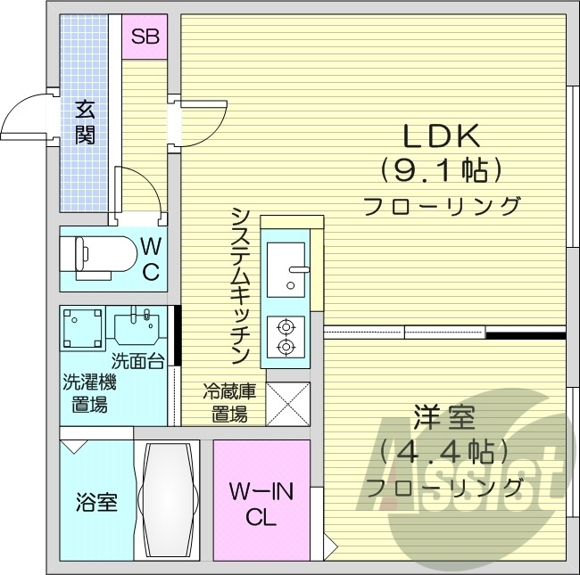 1LDK、ペット飼育可、システムキッチン、エアコン