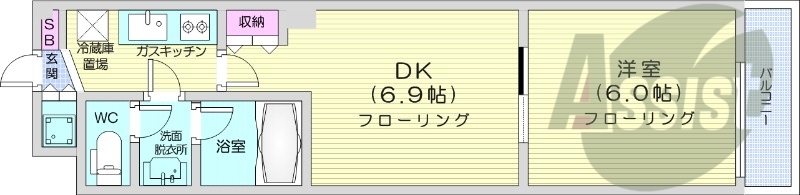 1DK、オートロック、独立洗面台、ネット無料