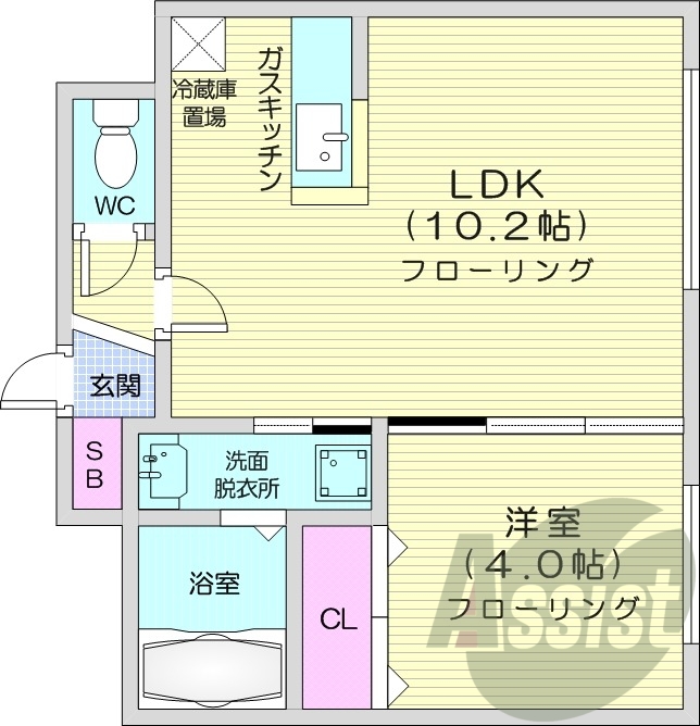 1LDK、オートロック、エアコン、対面キッチン