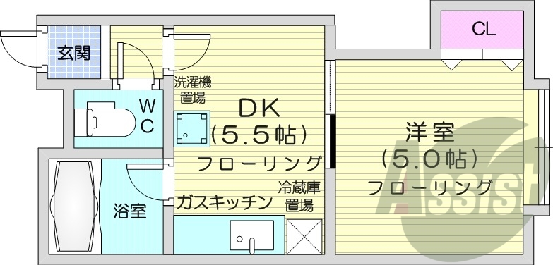 1DK、トランクルーム、モニターホン、灯油暖房