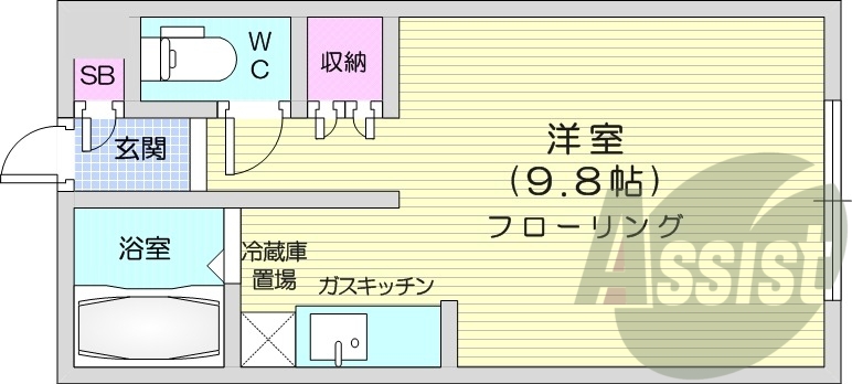 1R、シャワートイレ、灯油暖房、バストイレ別