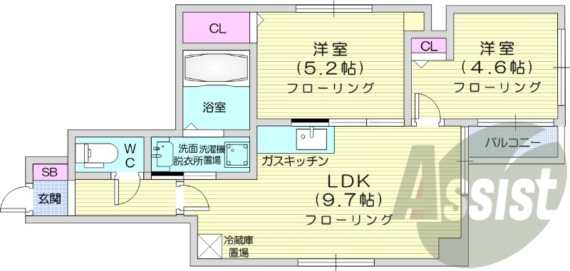 2LDK、シャワートイレ、モニタ付インターホン、灯油暖房