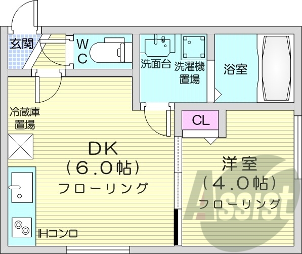 1DK、温水洗浄便座、トランクルーム、洗髪洗面化粧台