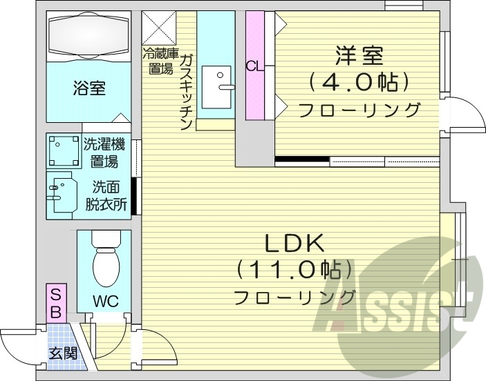 1LDK、エアコン、灯油暖房、オートロック