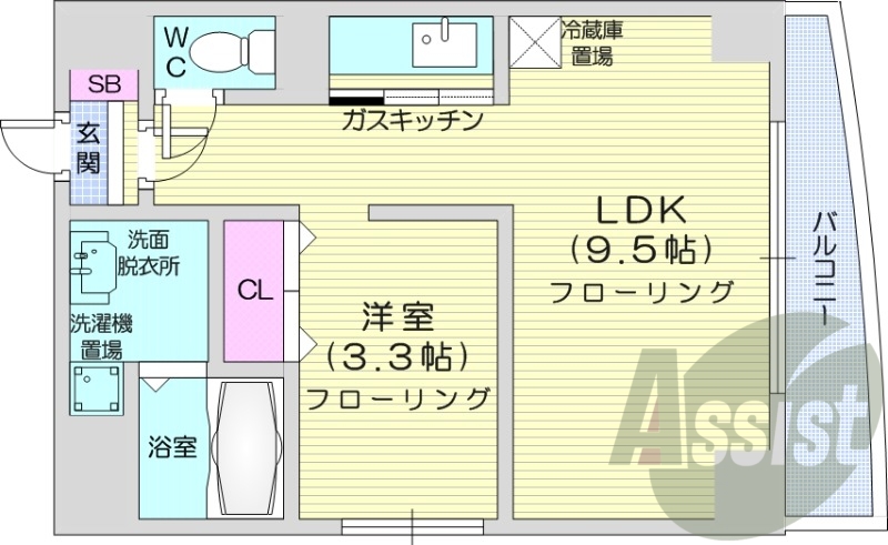 1LDK、オートロック、灯油暖房FF、独立洗面台