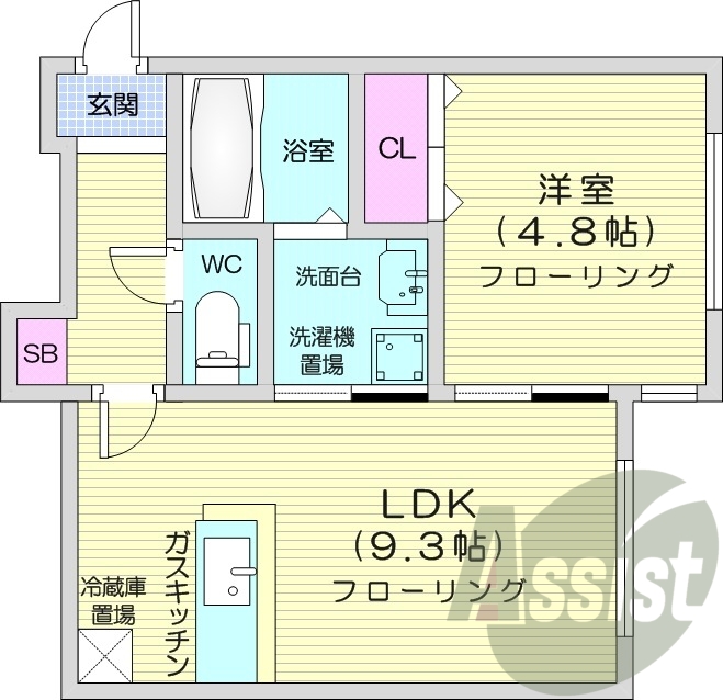 1LDK、エアコン、独立洗面台、ガス暖房、シャワートイレ