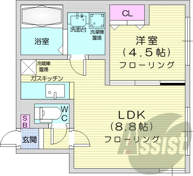 1LDK、ネット無料、灯油暖房、オートロック