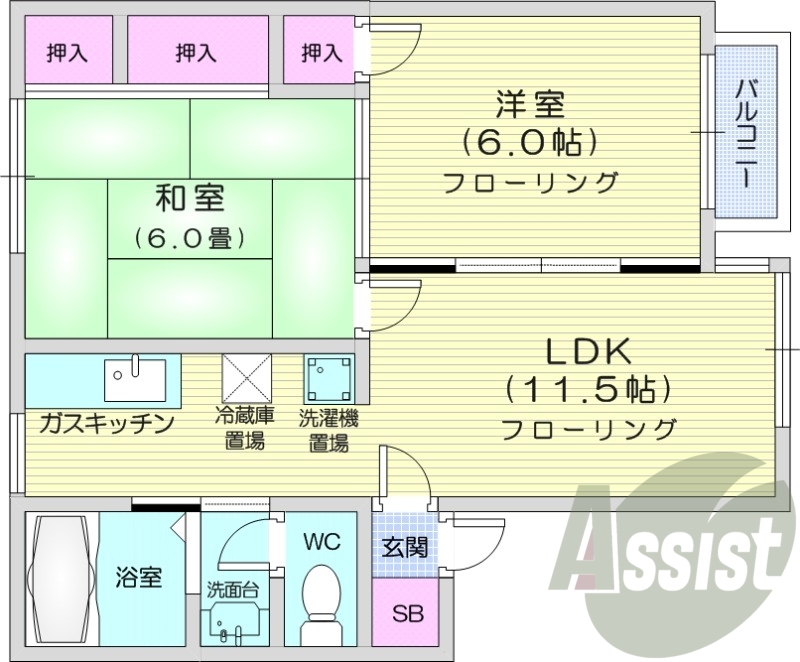 2LDK、ウォークインクローゼット、トランクルーム