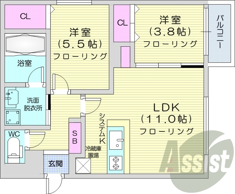 2LDK、ガスリミット、エアコン、ネット無料