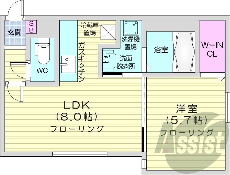 1LDK、都市ガス、エアコン、浴室乾燥機、ネット無料