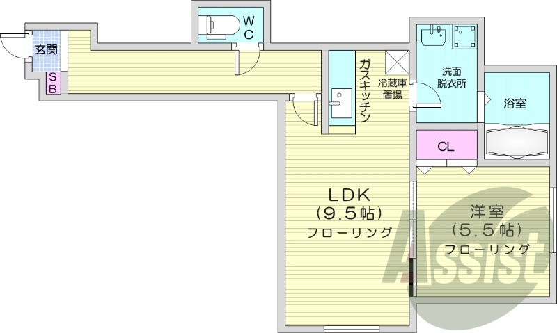 1LDK、浴室乾燥、バストイレ別、灯油暖房、シャンドレ
