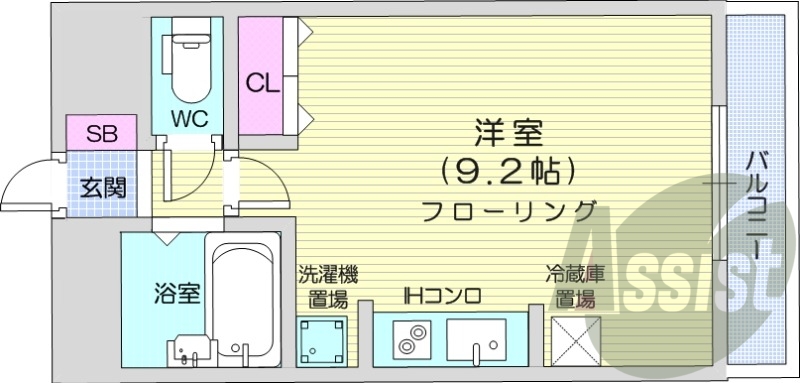 1R、エアコン、都市ガス、オートロック、バストイレ別