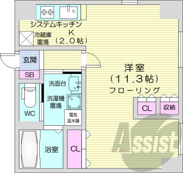 1K、オール電化、オートロック、モニター付きインターホン
