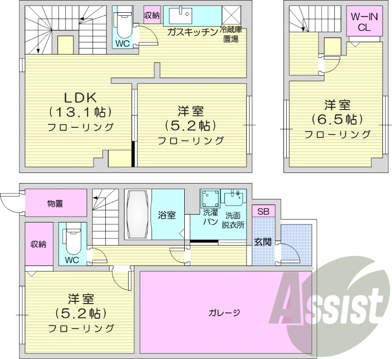 3LDK、シャワートイレ、浴室乾燥機、追い焚き、クローゼット